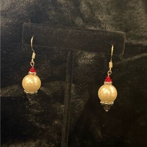 Elegant Pearl and Red Crystal Earrings